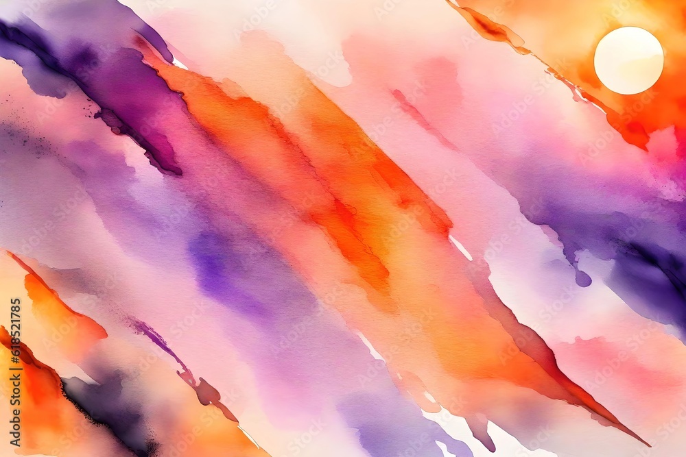 Abstract Watercolor Background Sunset Sky Orange and Purple Generative AI