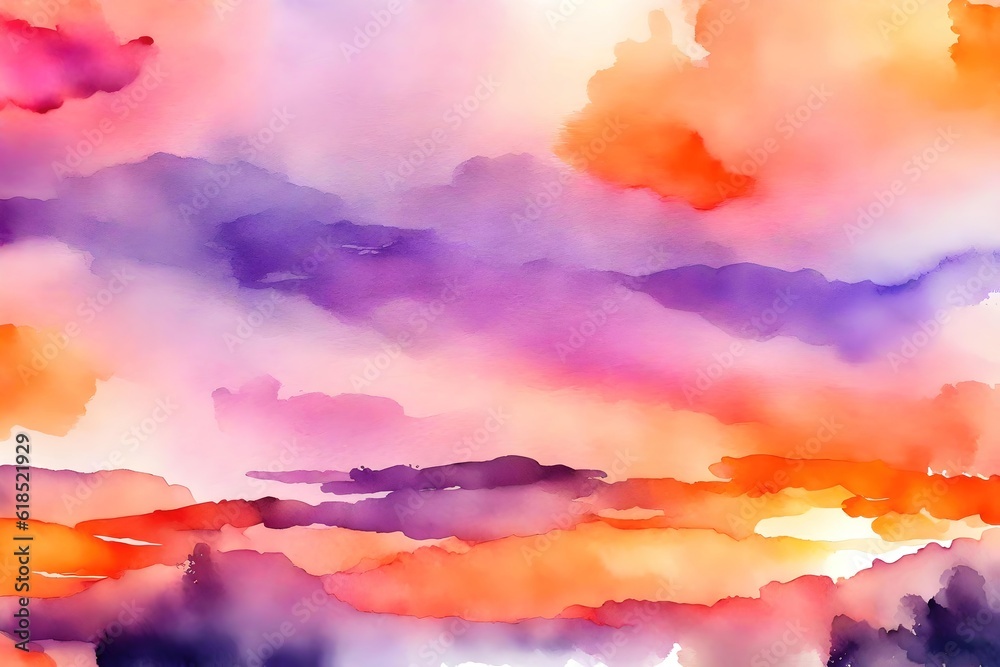 Abstract Watercolor Background Sunset Sky Orange and Purple Generative AI