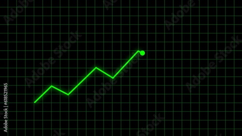 Financial data and diagrams. Green line graph