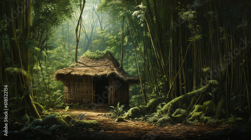 Cabane de bambou dans une forêt ancienne photo
