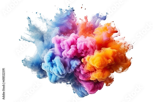 A colorful smoke explosion isolated on white background - Generative AI