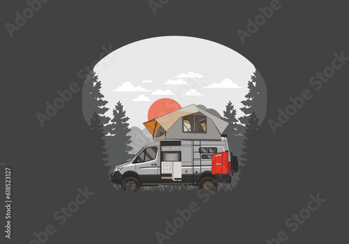 Large van with roof tent illustration design