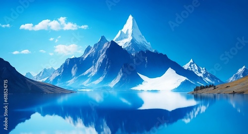 Reflections of Serenity: Abstract Mountain Lake under a Blue Sky © Sergio