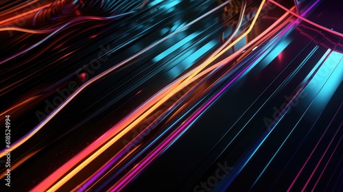 Colorful glossy stripes and neon lights abstract background. Generative AI