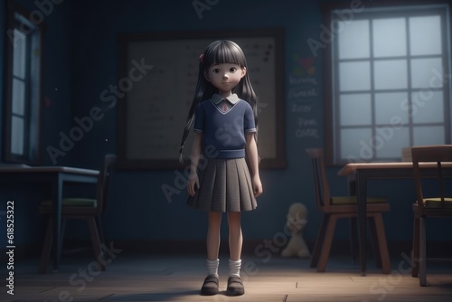 Cute happy kid student standing in classroom  3D  education concept  AI generated