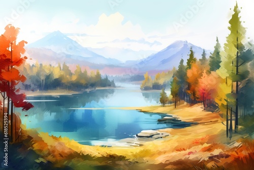 high mountain lake in the forest near the mountains. beauty of nature generative ai 