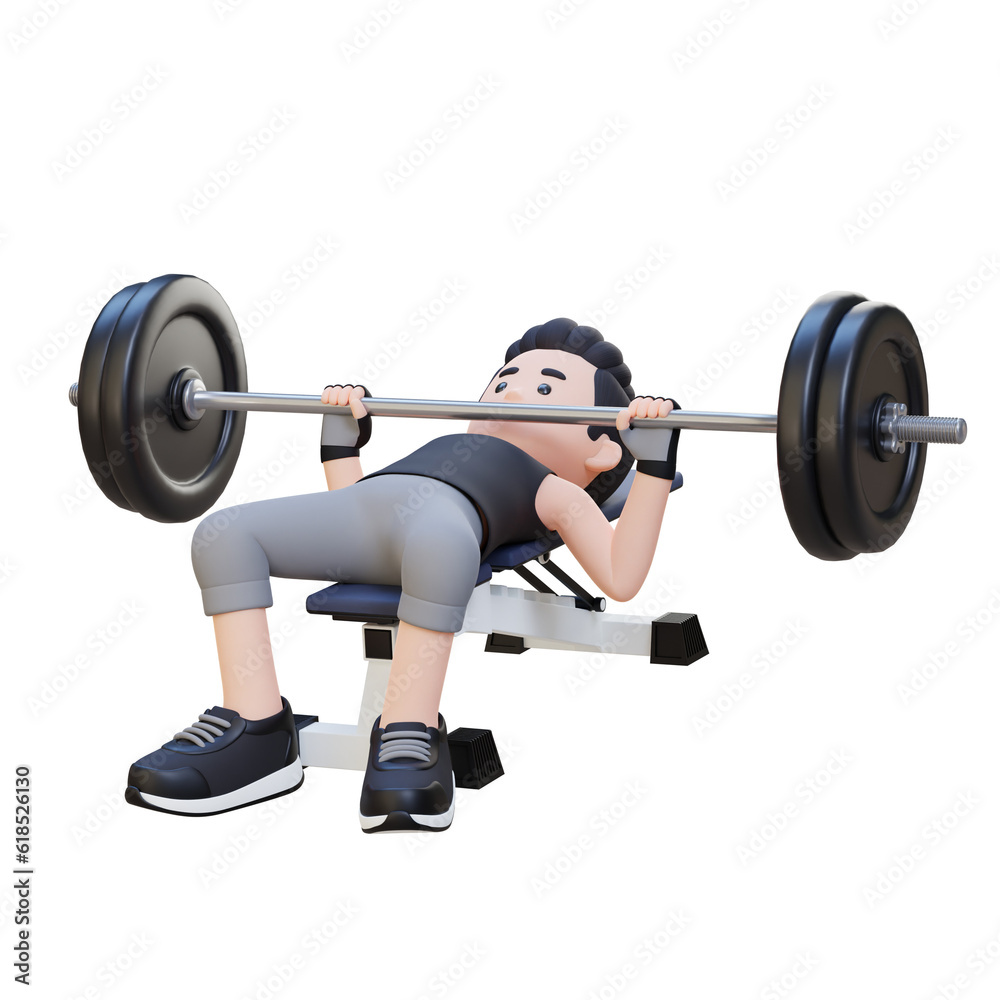 3D Sportsman Character Building Strength with Barbell Bench Press Exercise 3D Sportsman Character Building Strength with Barbell Bench Press Exercise
