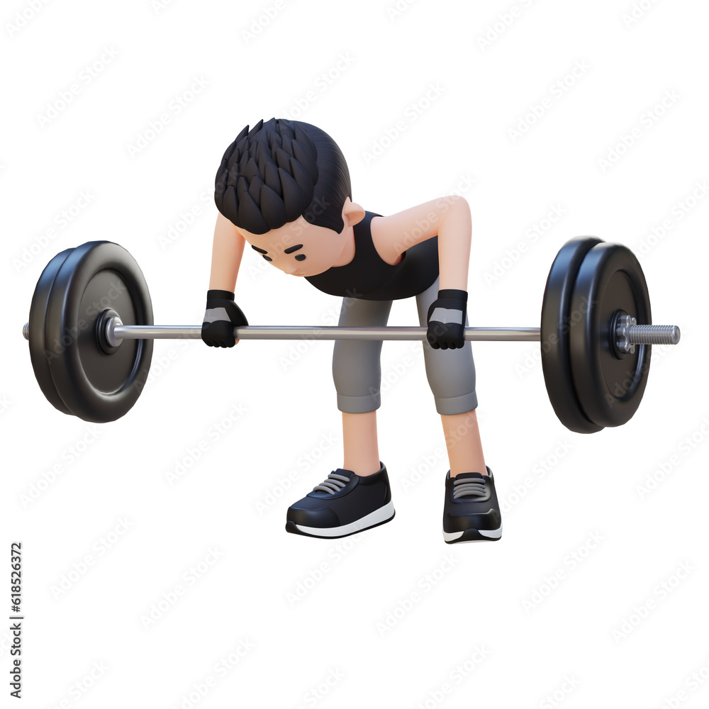 3D Sportsman Character Sculpting Back Muscles with Bent Over Row Workout