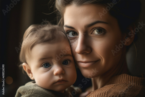 Smiling hispanic mother and kid isolated on background.Front view.Created with generative ai