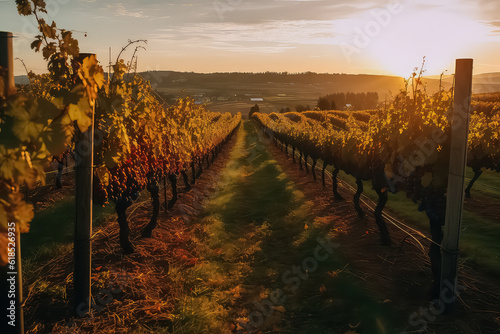 Vineyards at sunset in autumn harvest  AI