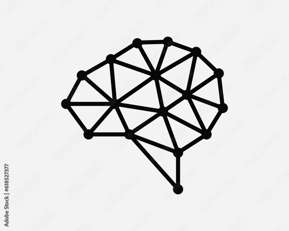 Brain Network Icon. IQ AI Human Artificial Intelligent Intelligence Digital Web Connection Black White Graphic Clipart Artwork Symbol Sign Vector EPS Brain Network Icon. IQ AI Human Artificial Intelligent Intelligence Digital Web Connection Black White Graphic Clipart Artwork Symbol Sign Vector EPS