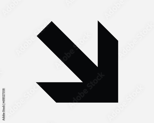 Bottom Right Arrow Icon Point Pointer Southeast Direction Navigation Traffic Road Sign Arrowhead Black White Graphic Clipart Artwork Symbol Vector EPS