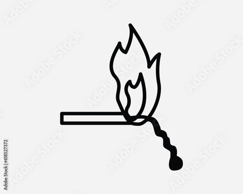 Burning Match Icon Fire Flame Hot Wooden Stick Burn Light Ignite Blaze Danger Black White Graphic Clipart Artwork Outline Line Symbol Sign Vector EPS