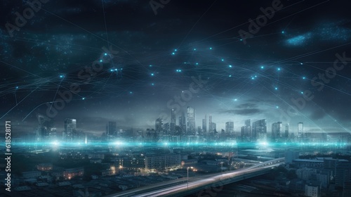 Digital city with a network of lights of the night  urban  internet  cityscapes futuristic  AI generated
