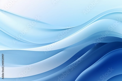 Blue background with soothing smooth abstract blue and white ribbon waves. Created using generative AI. 