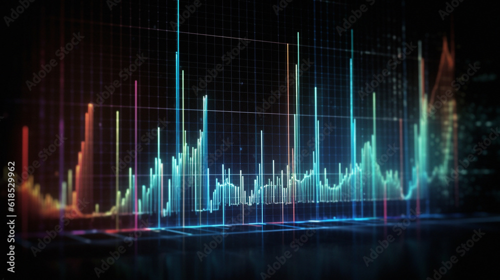 Graph, chart and futuristic hologram of stock market, financial management and investment profit tracking. Ai generated, data and analysis on dark screen for cryptocurrency, banking and forex trading Graph, chart and futuristic hologram of stock market, financial management and investment profit tracking. Ai generated, data and analysis on dark screen for cryptocurrency, banking and forex trading