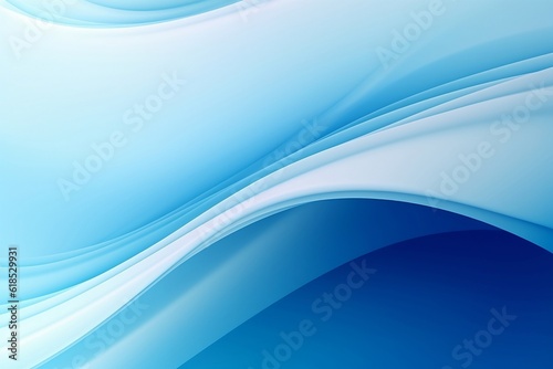 Blue background with soothing soft abstract blue and white ribbon waves. Created using generative AI. 
