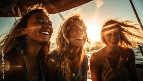 Young women enjoy carefree summer party outdoors generated by AI