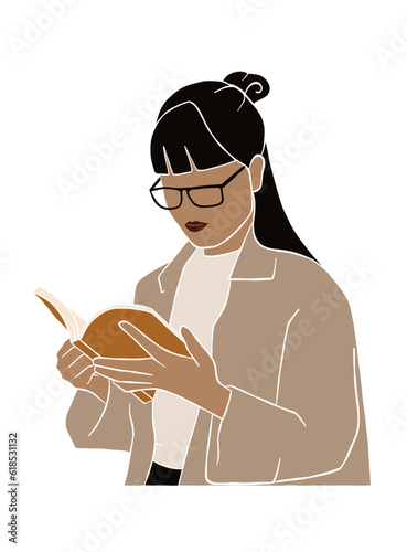 Abstract female reading a book illustration. Vector illustration.