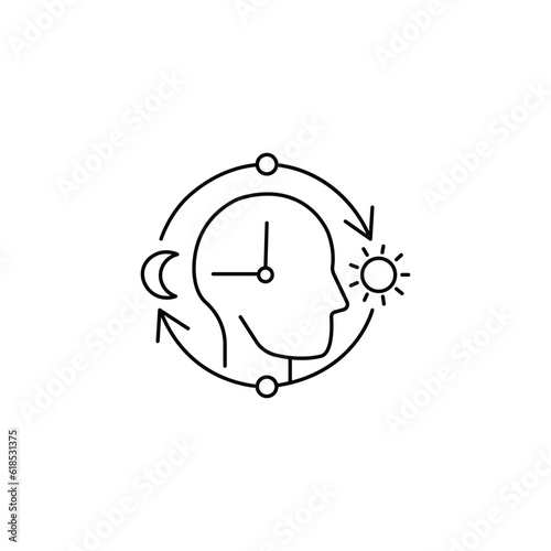 Circadian rhythms linear icon. Internal daily clock. Optimize cognitive function for daytime. Thin line customizable illustration. Contour symbol. Vector isolated outline drawing. Editable stroke