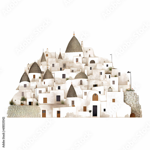 Illustration of beautiful view of Alberobello, Italy photo