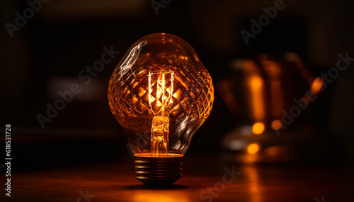 Brightly lit electric lamp igniting vibrant filament generated by AI