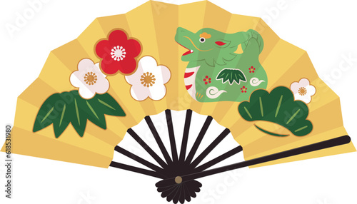 年賀イラスト素材 扇 2024 辰年