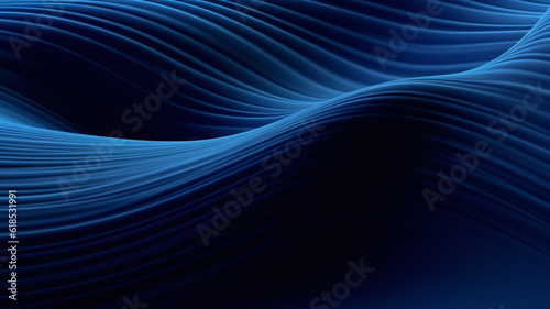 Closeup, texture and blue line art on background for motion, deco and creative movement design. Ai generated, banner and curve dynamic effect for energy flow, frequency and sound waves detail