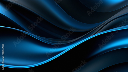 Closeup, banner and blue line art on background for motion, deco and creative movement design. Ai generated, banner and curve dynamic effect for website display flow, frequency and waves texture
