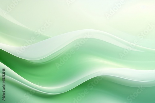 Ligt green background with soothing abstract green and white ribbon waves. Created using generative AI.