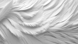 Closeup, white and feathers background for peace, calm and spirituality for God, religion and hope. Ai generated, feather and bird plumage for creative banner, texture or detail space for angel faith