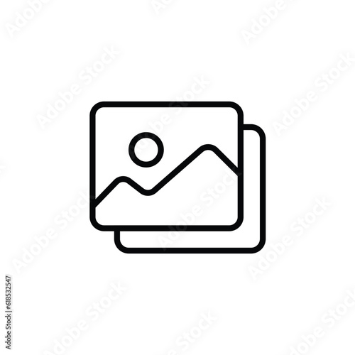 Set of pictures pixel perfect linear ui icon. Digital photo library. Multimedia management. GUI, UX design. Outline isolated user interface element for app and web. Editable stroke. Arial font used