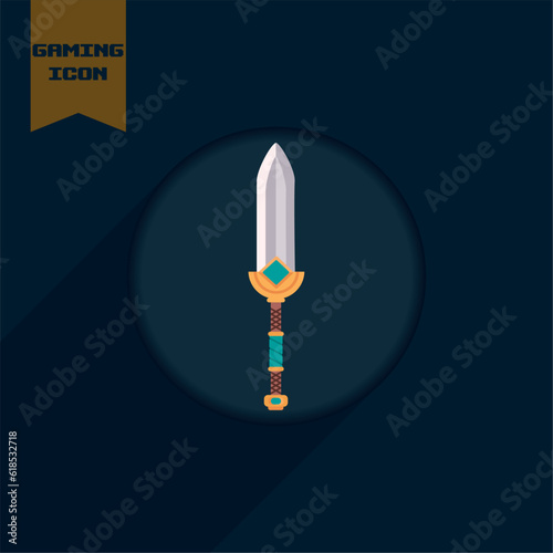 Isolated colored retro videogame sword medieval weapon icon Vector
