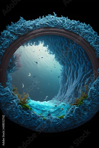 an abstract view of the ocean pooring into a circler portal photorealistic concept art intricate detailed 8K super resolution high quality  photo