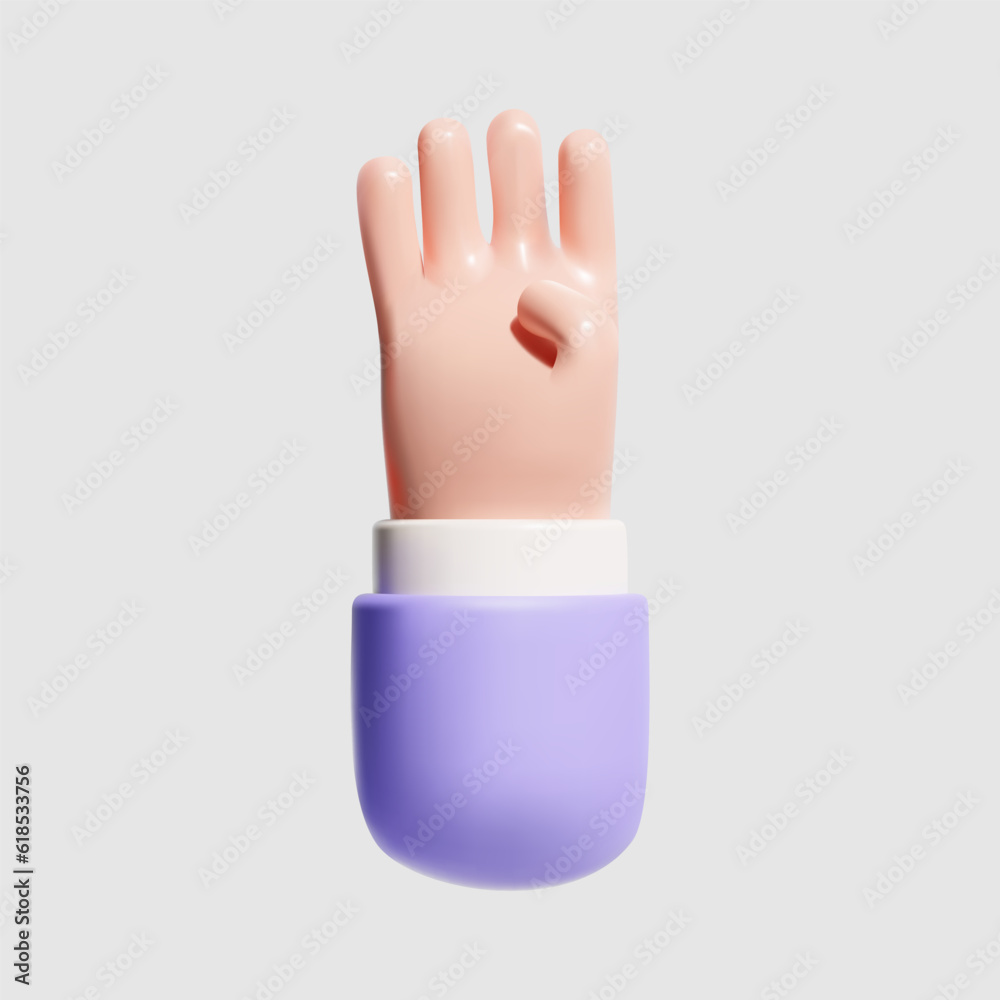 3D four fingers counting icon. Vector hand isolated on white background. 3D four fingers counting icon. Vector hand isolated on white background.