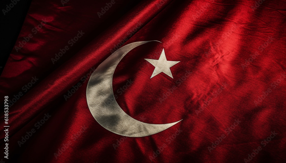 Turkish flag waving, patriotic symbol of country generated by AI