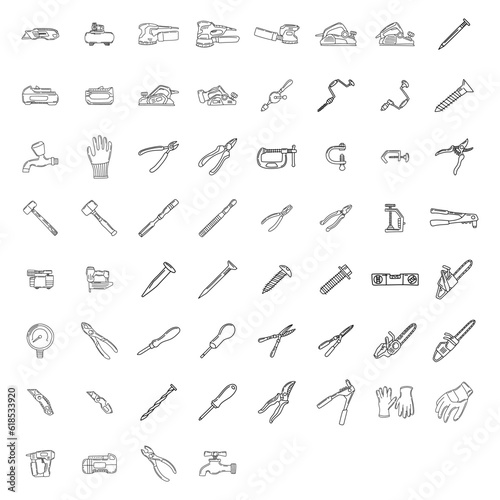carpenter tools collection doodle design isolated on white background