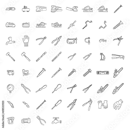 carpenter tools collection doodle design isolated on white background