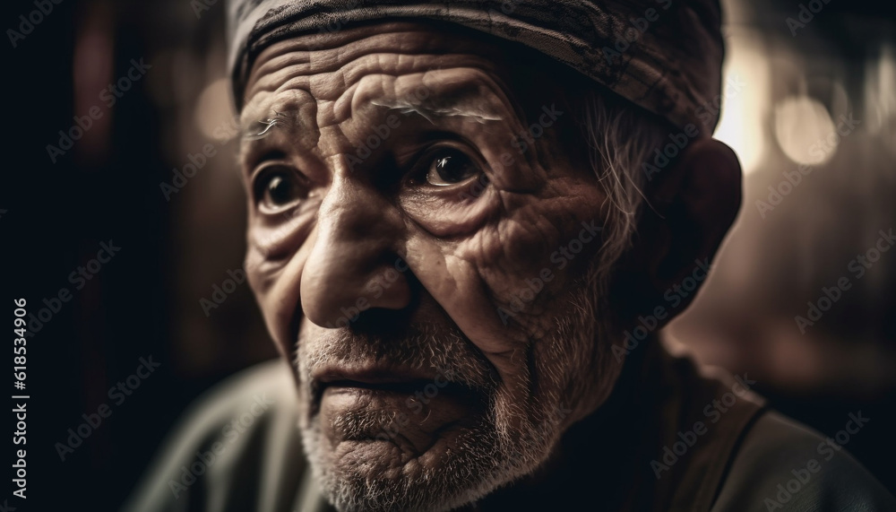 Old man with gray hair looking sad generated by AI