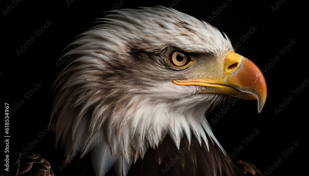 Naklejka premium Majestic bald eagle staring with piercing beak generated by AI