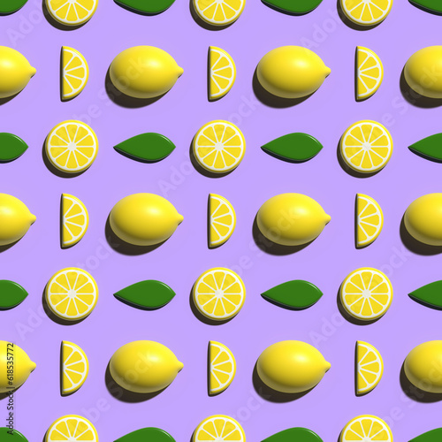 Seamless pattern lemon tropical fruit in 3D