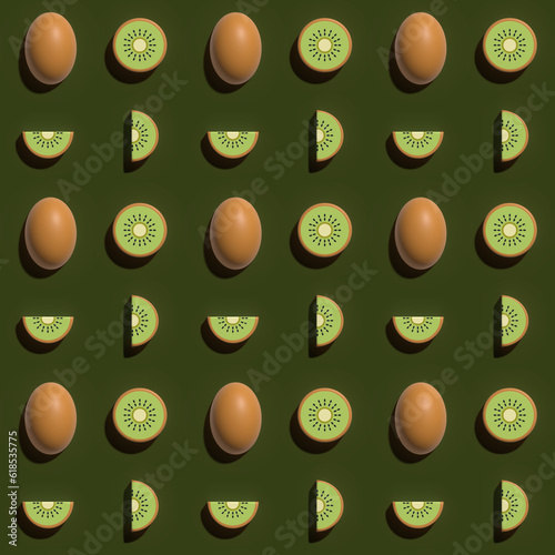 Seamless pattern kiwi tropical fruit in 3D