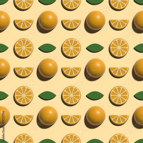 Seamless pattern orange tropical fruit in 3D