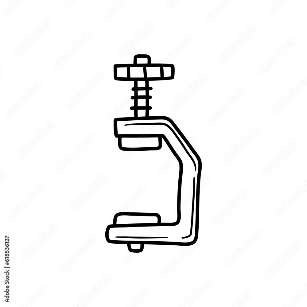 Clamp tool icon. Vector illustration of a vise. Hand drawn building clamp Clamp tool icon. Vector illustration of a vise. Hand drawn building clamp