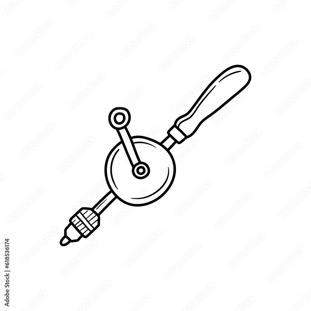 Hand drill icon in sketch style. Woodworking tool vector illustration.