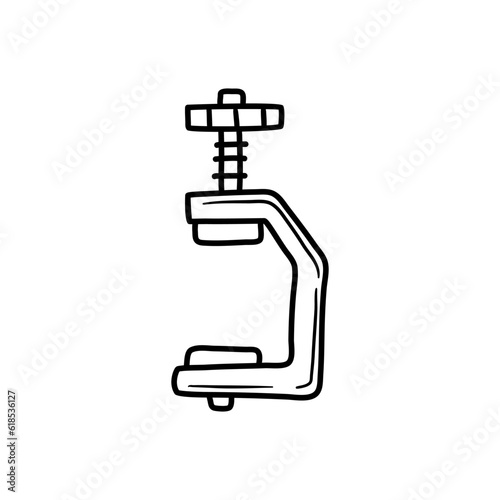 Clamp tool icon. Vector illustration of a vise. Hand drawn building clamp