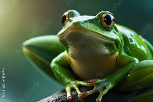 green frog on a leaf generative in ai technology