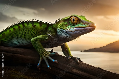 green iguana on a tree generative in ai technology © Aistock