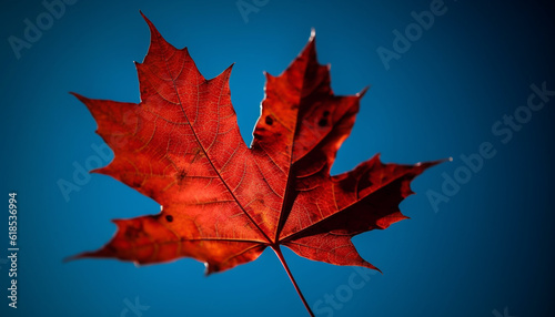 Vibrant autumn maple leaf, symbol of change generated by AI