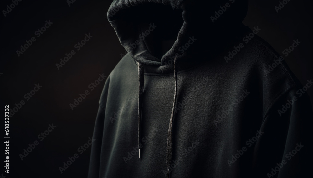 Hooded burglar in black, a spooky mystery generated by AI Hooded burglar in black, a spooky mystery generated by AI